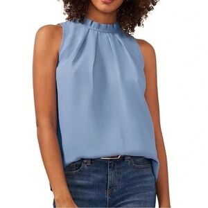NWT Vince Camuto Mock Neck Light Blue Sleeveless Blouse Size M